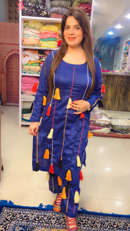 Dark Blue Cotton Kurti Set (KS004)