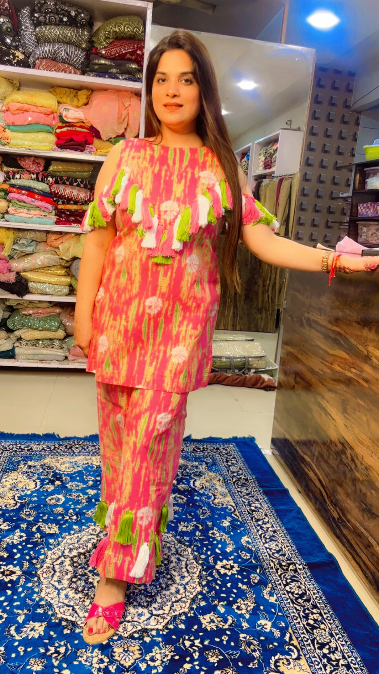 Pink Cotton Tie And Dye Designer Summer Co-Ord Set (CS002)