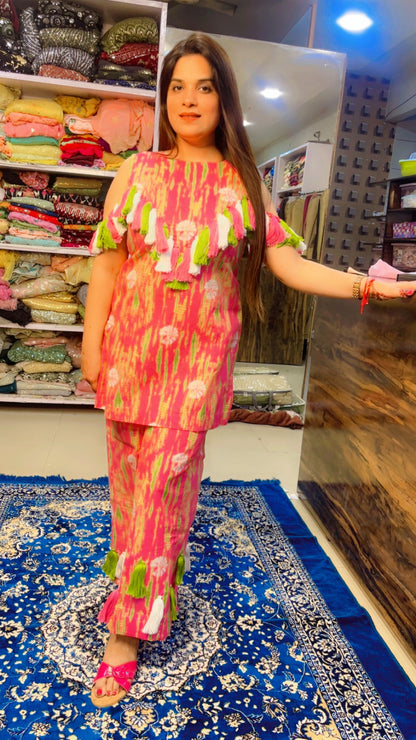 Pink Cotton Tie And Dye Designer Summer Co-Ord Set (CS002)