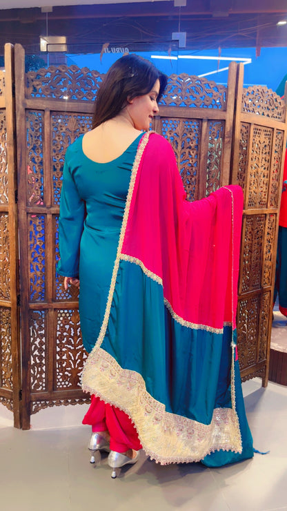 Green Machine Worked Farshi Salwar Suit And Dupatta