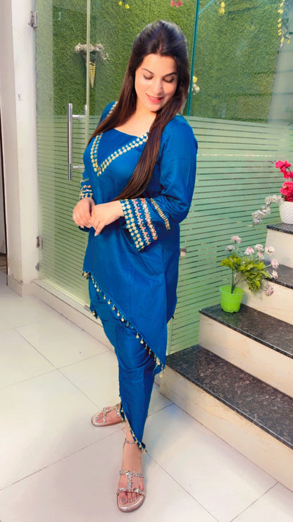 Blue Cotton Embroidered Dhoti Suit for Summer (CS)