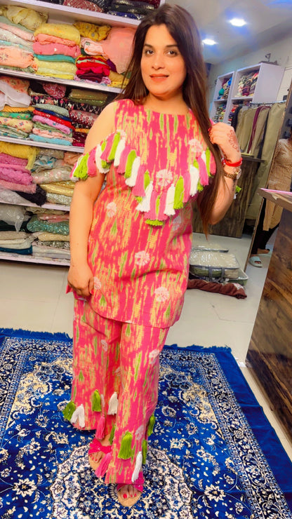 Pink Cotton Tie And Dye Designer Summer Co-Ord Set (CS002)
