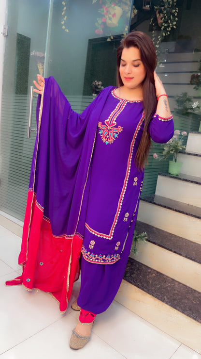 Purple Georgette Embroidered Suit (SS006)