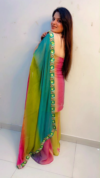 Multi Colour Halter Neck Kurti With Panelled Palazzo Set