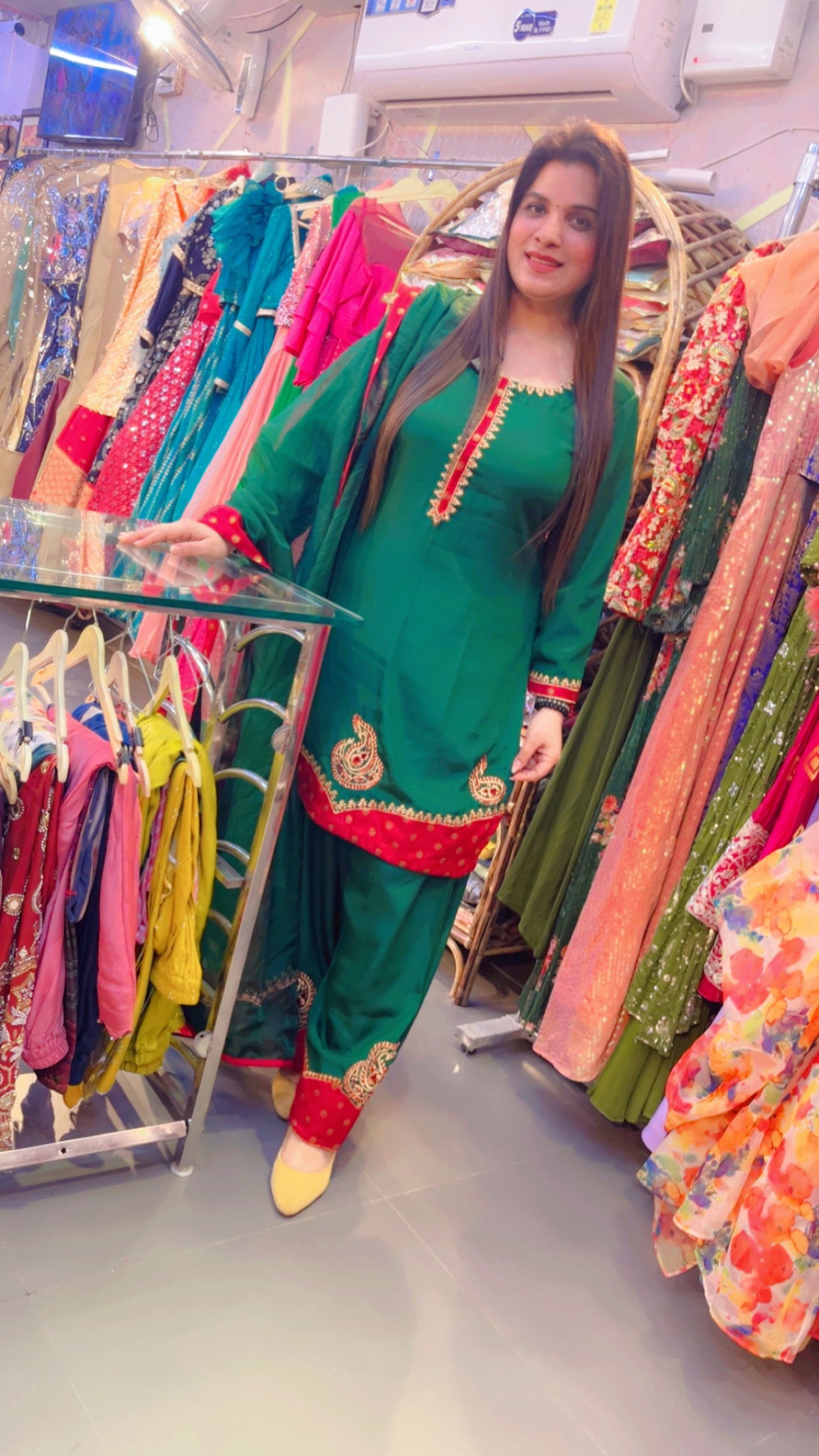 Green & Maroon Embroidered Suit (SS002)