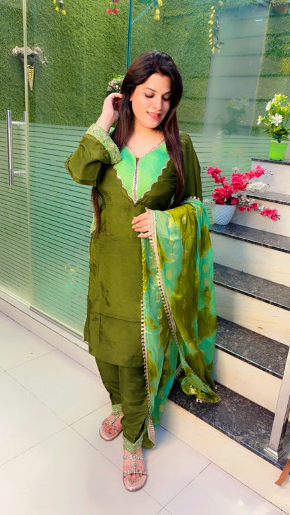 Green Silk Embroidered Salwar Suit With Dupatta (SS)