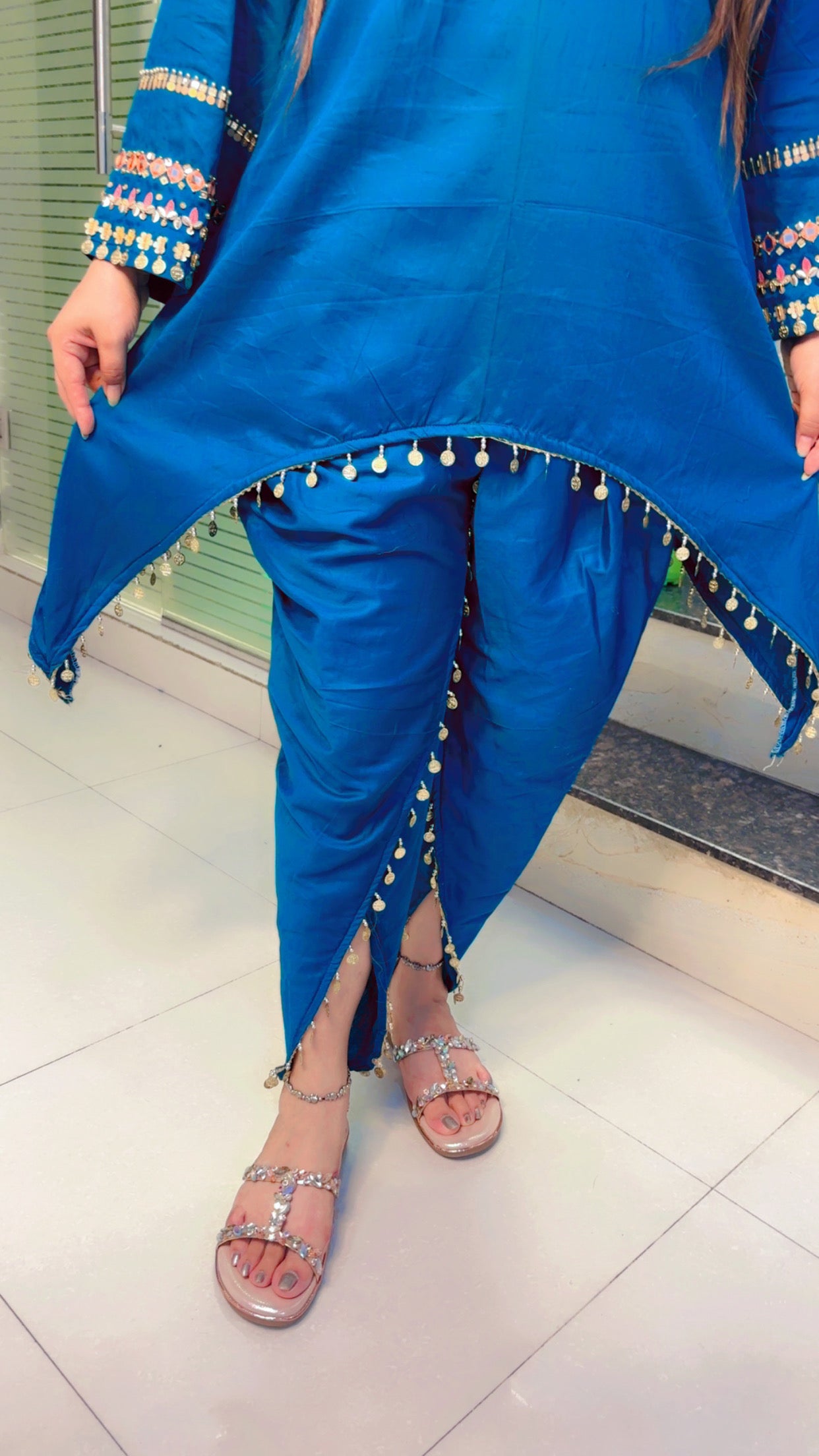 Blue Cotton Embroidered Dhoti Suit for Summer (CS)