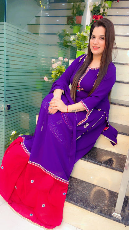 Purple Georgette Embroidered Suit (SS006)