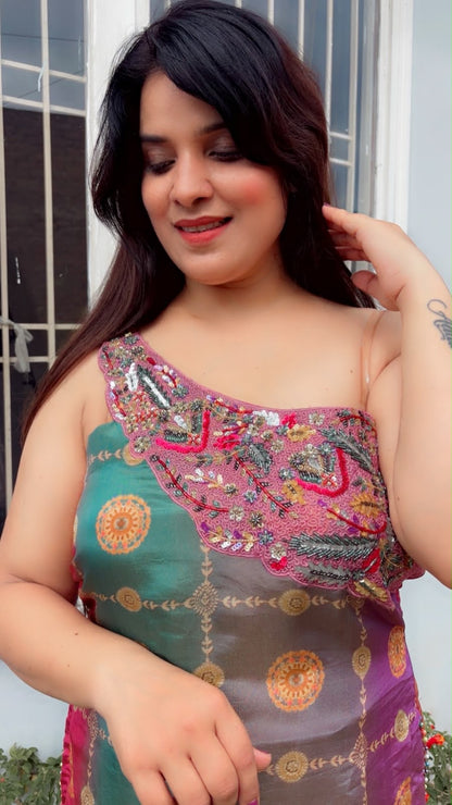 Multi-Colour One Shoulder Top And Palazzo Set (CS063)