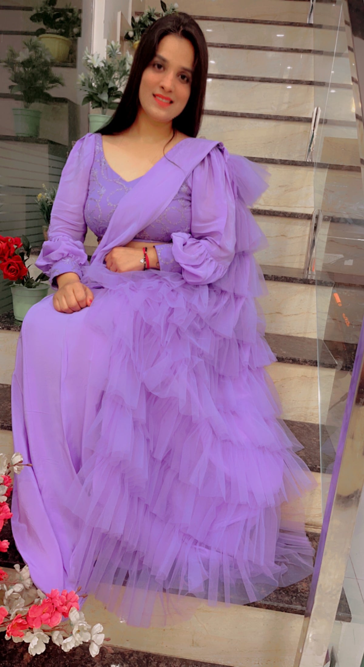 Lavender Ruffled Saree For Parties (SR019)