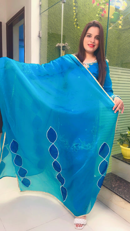 Blue Embroidered Farshi Salwar Suit And Dupatta Set (KSD046)