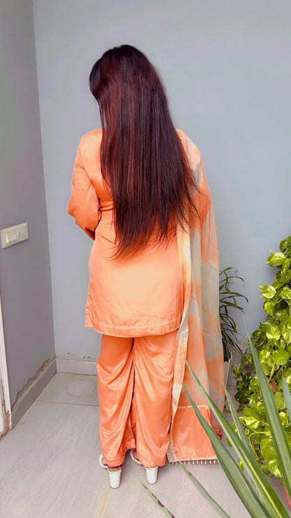 Peach Kashmiri Palazzo Kurti And Dupatta