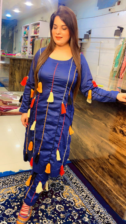 Dark Blue Cotton Kurti Set (KS004)