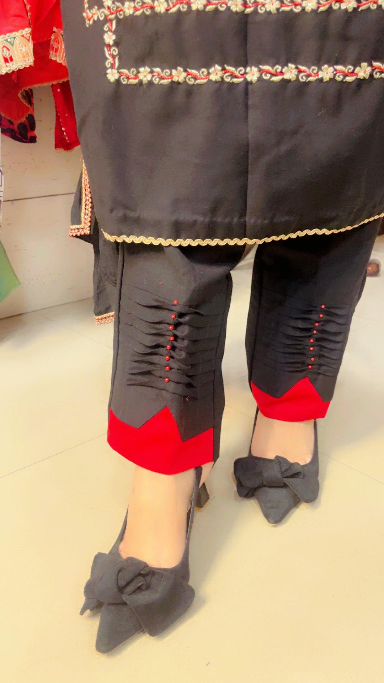 Designer Black Embroidered Cotton Pant Suit With Chiffon Dupatta (PS002)