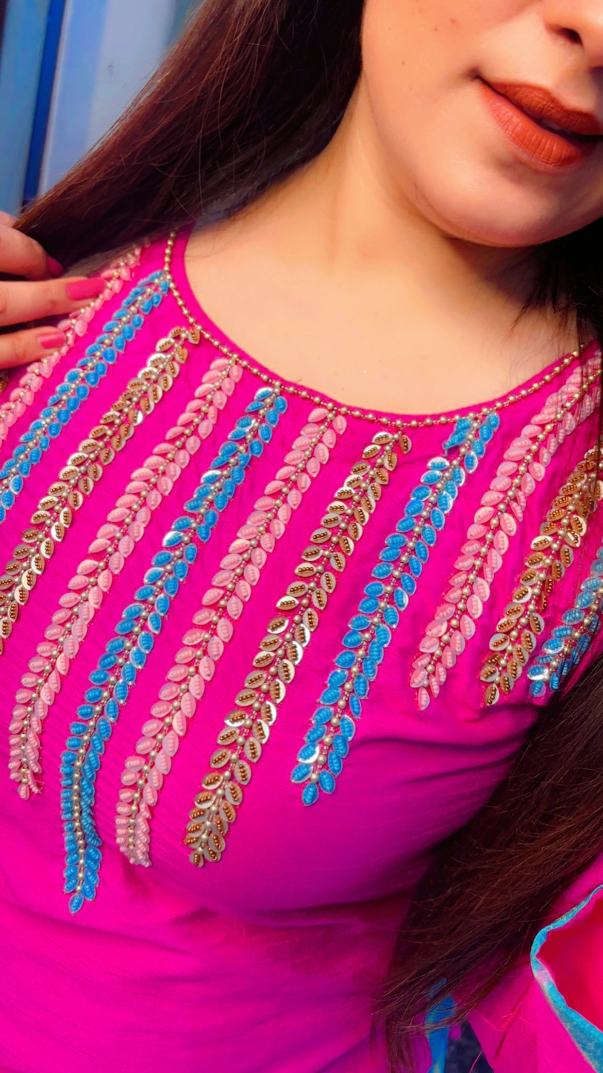 Hot Pink And Turquoise Blue Farshi Salwar Suit with Dupatta