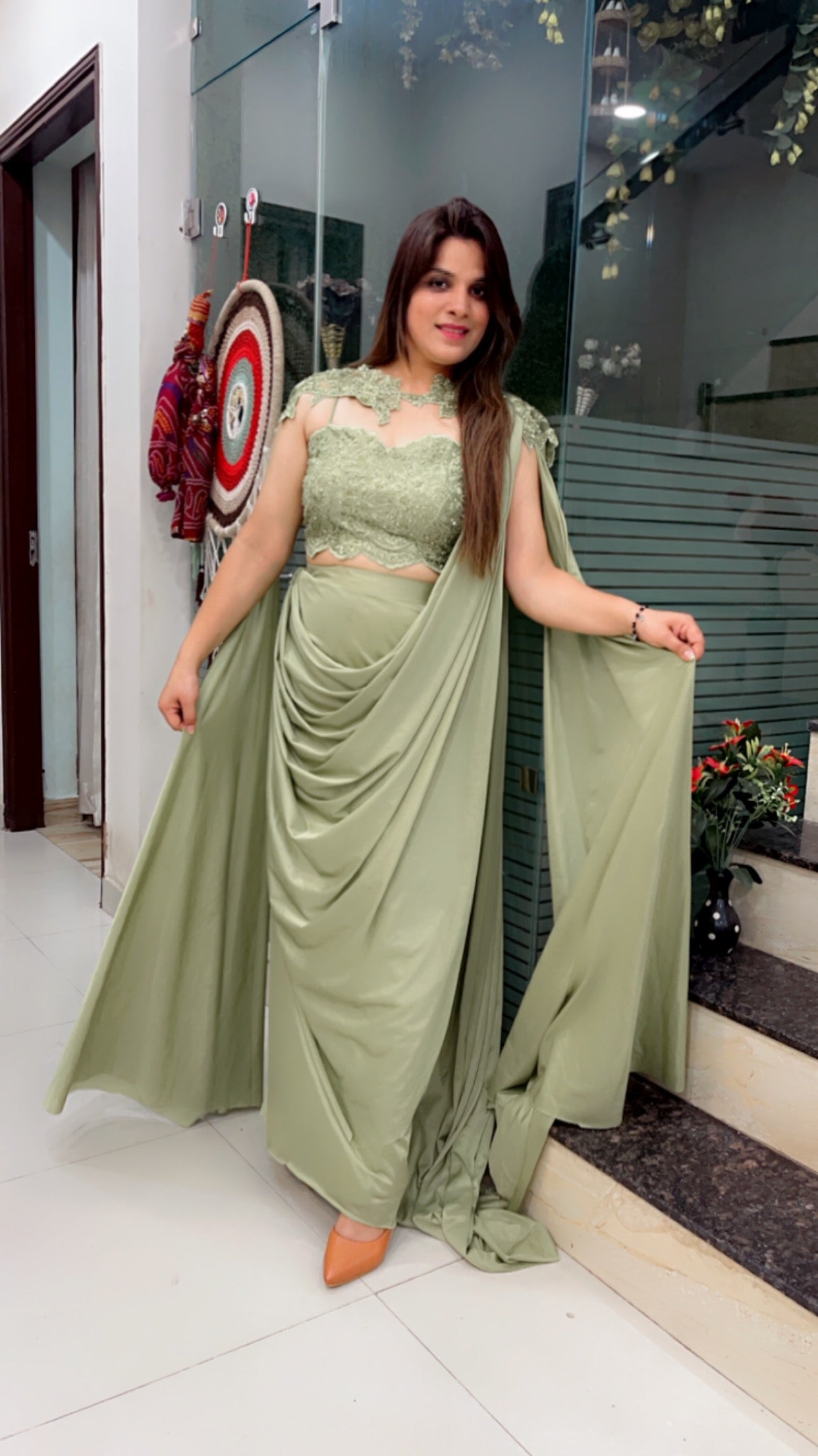 Moss Green Designer Saree For Weddings (SR020)