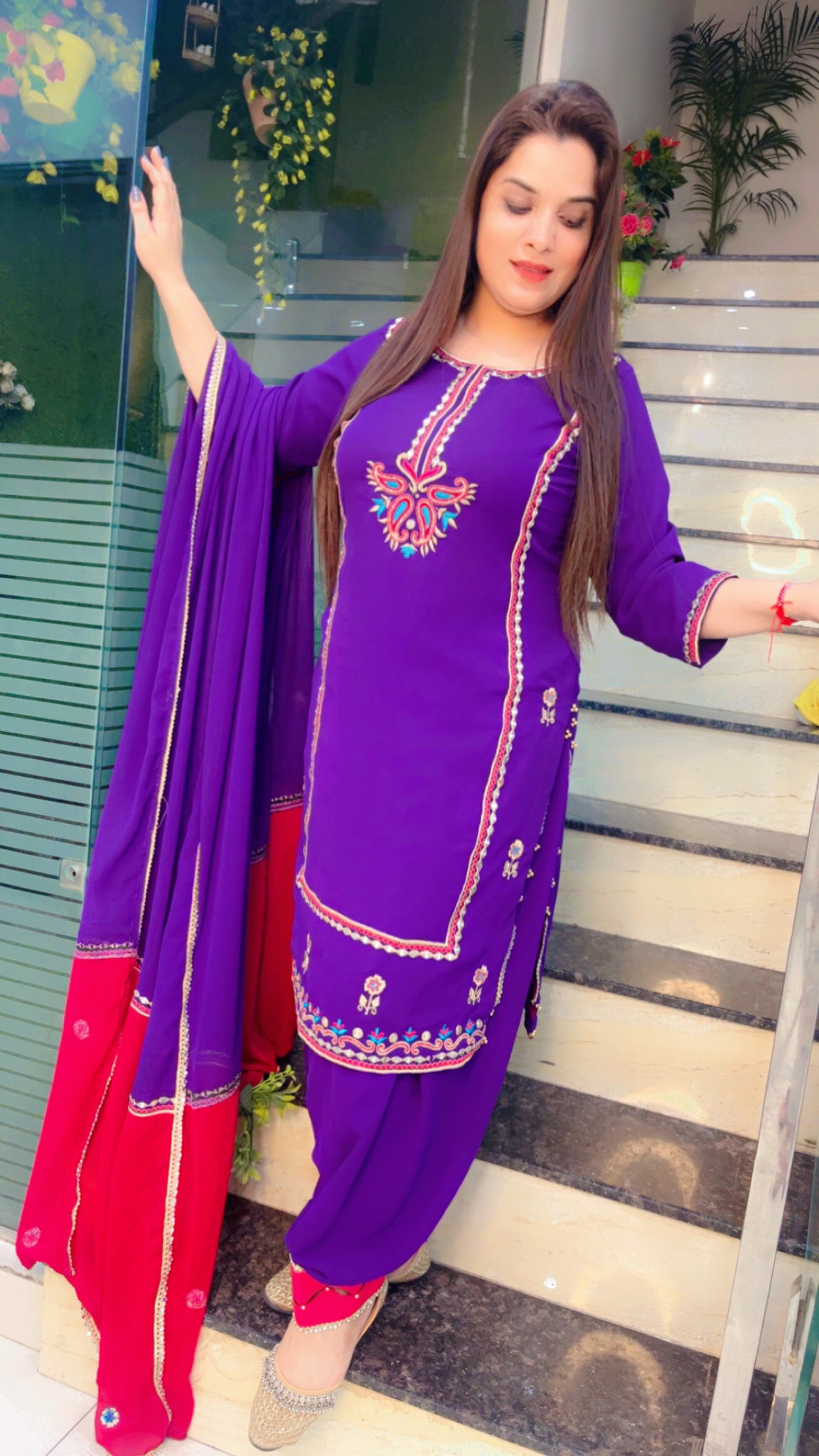 Purple Georgette Embroidered Suit (SS006)