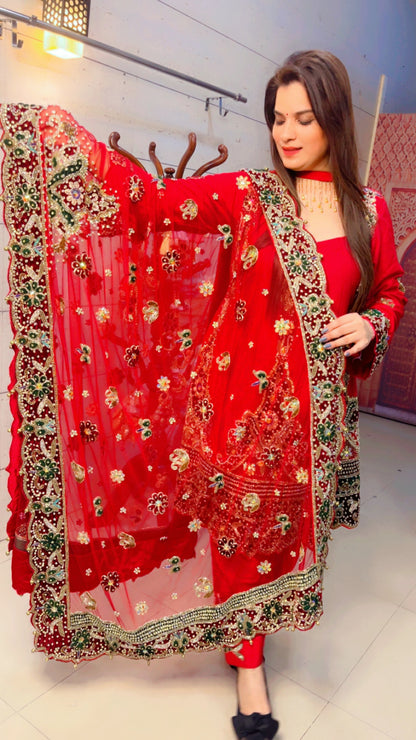 Red Anarkali Suit For Weddings (AS001)