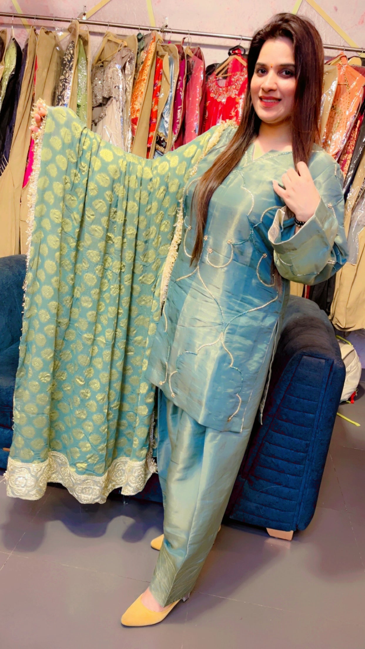 Green Embroidered Farshi Salwar Suit (FS001)