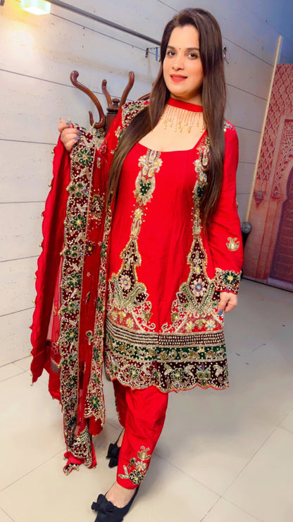 Red Anarkali Suit For Weddings (AS001)