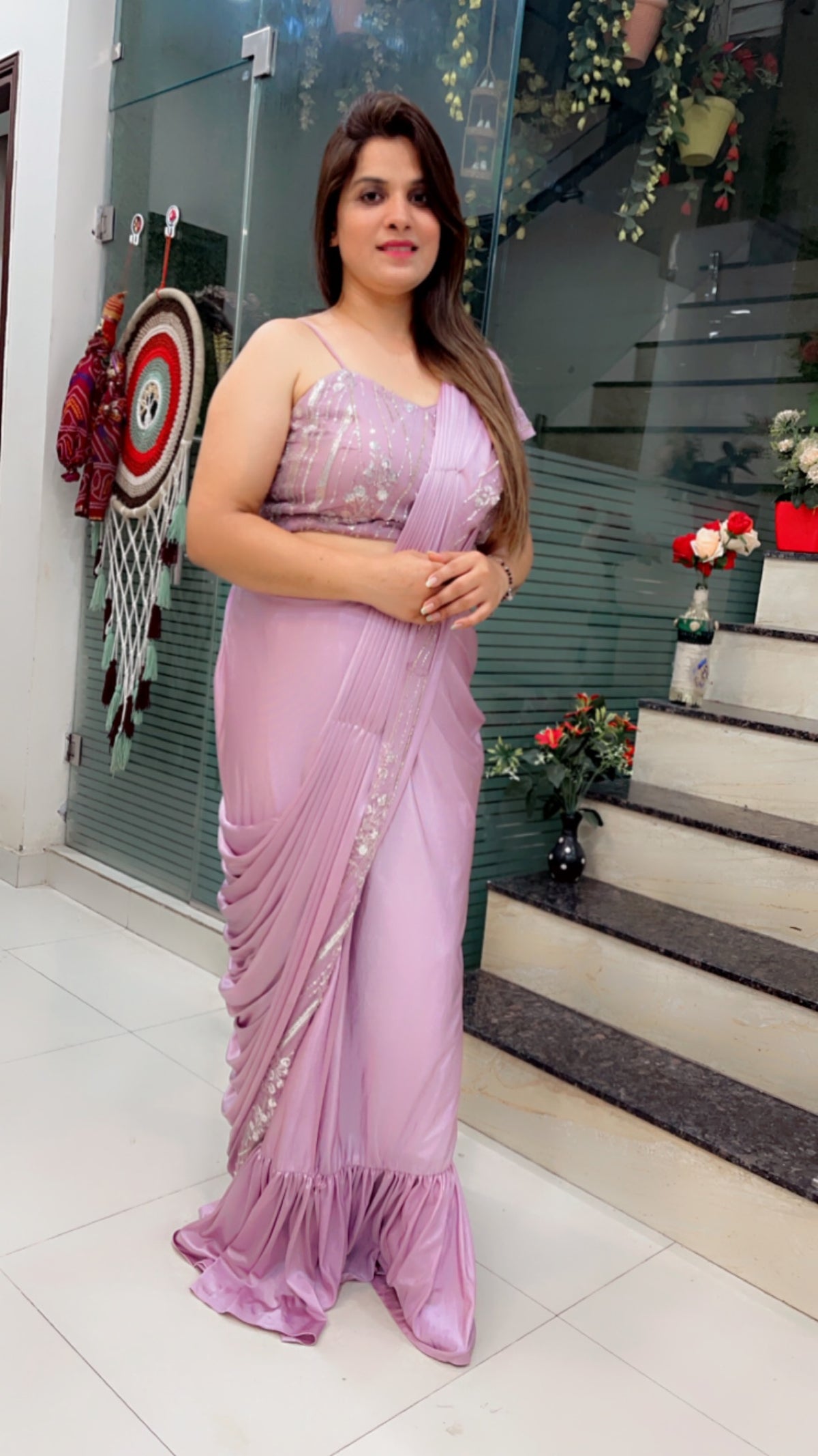 Lavender Saree With Cape For Weddings (SR021)