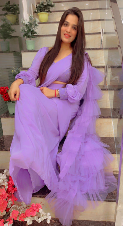 Lavender Ruffled Saree For Parties (SR019)