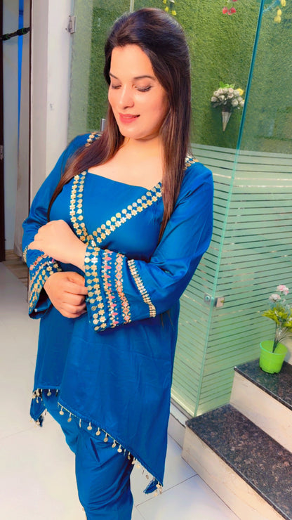 Blue Cotton Embroidered Dhoti Suit for Summer (CS)