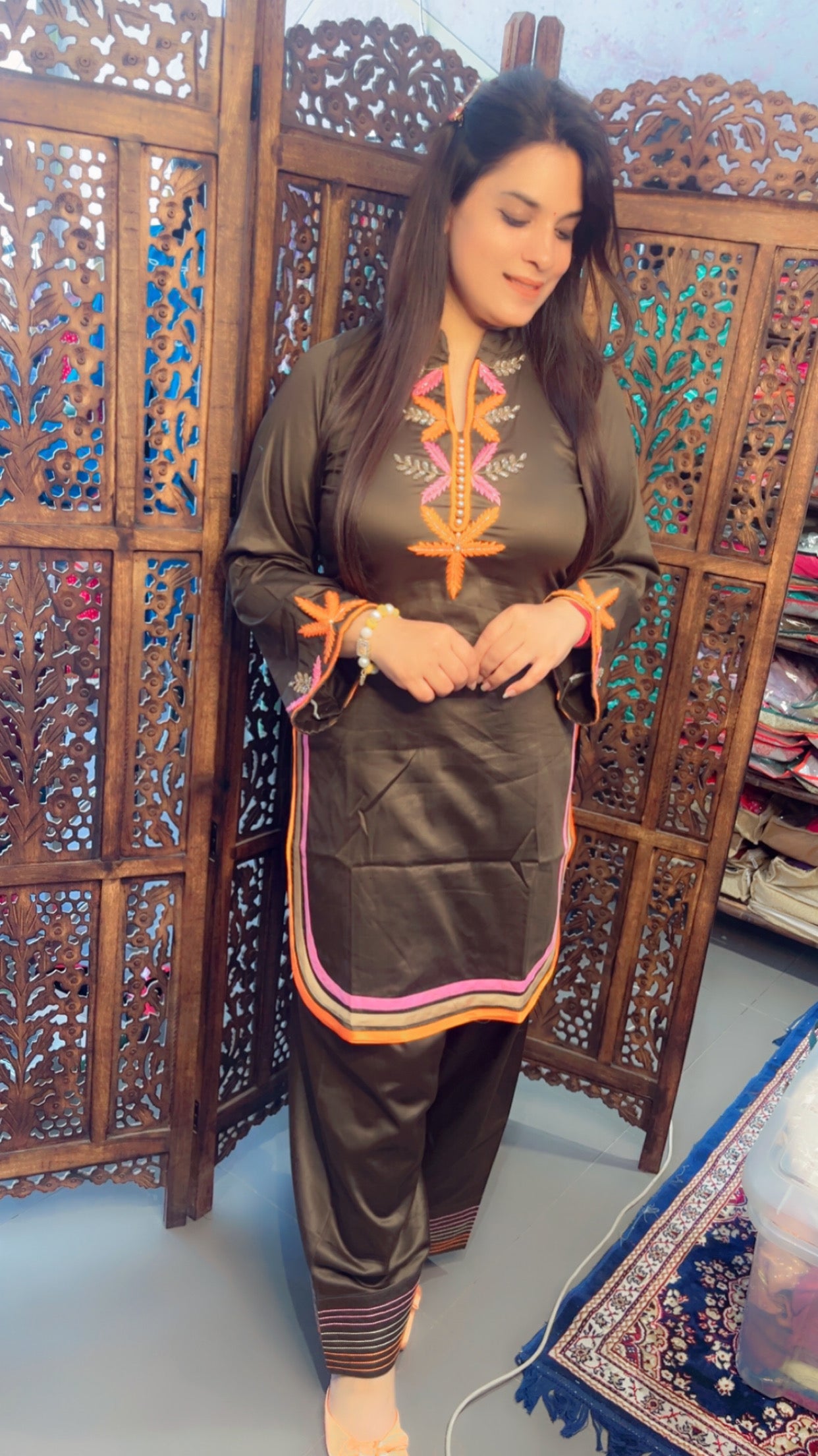 Henna Cotton Fabric Designer Embroidered Co-Ord Set For Women (CS)