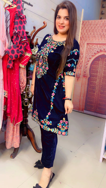 Navy Blue Embroidered Co-Ord Set (CS006)