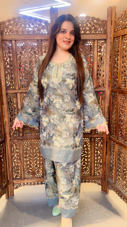 Grey Floral Ethnic Wear Salwar Suit With Dupatta