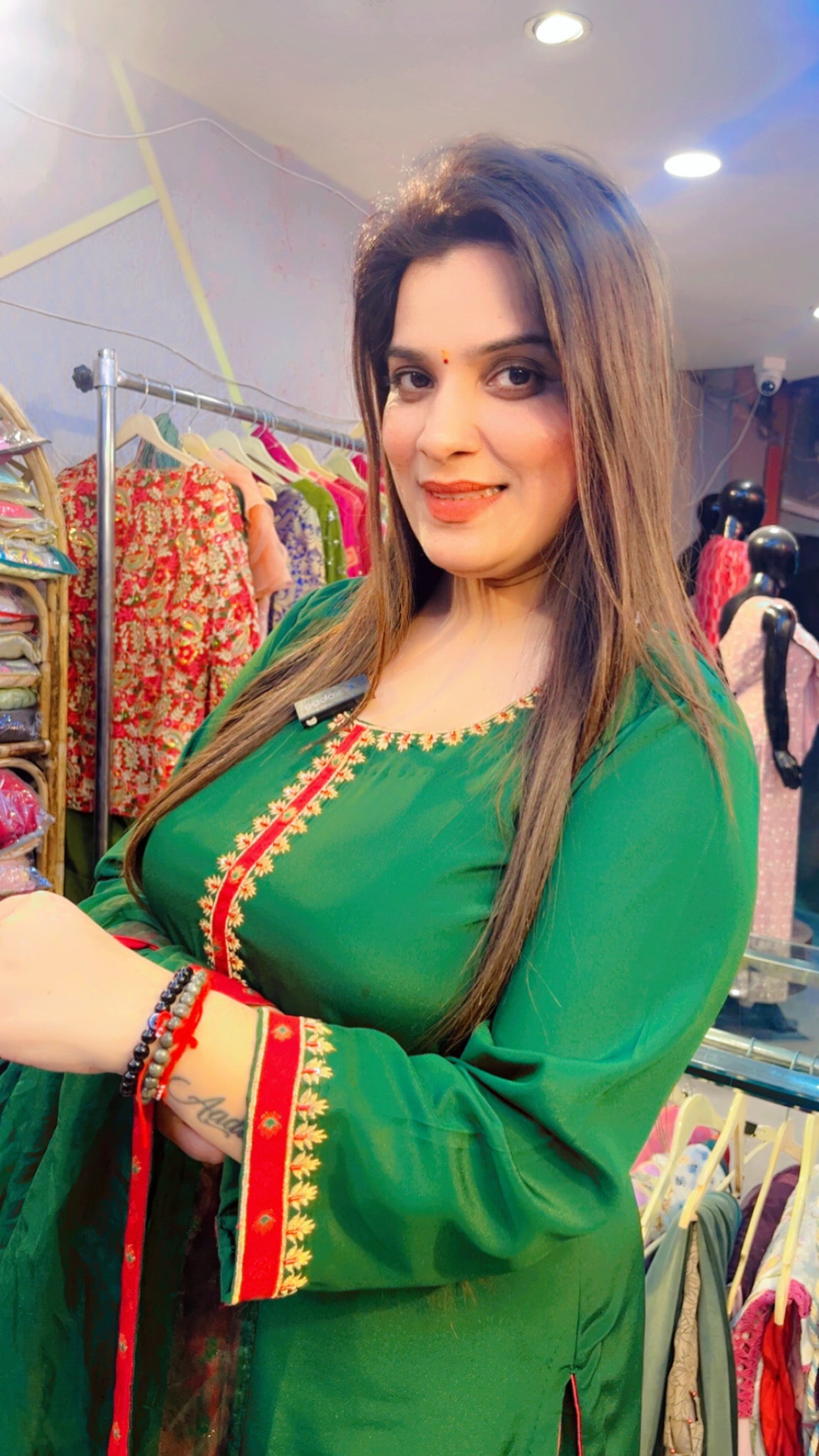 Green & Maroon Embroidered Suit (SS002)