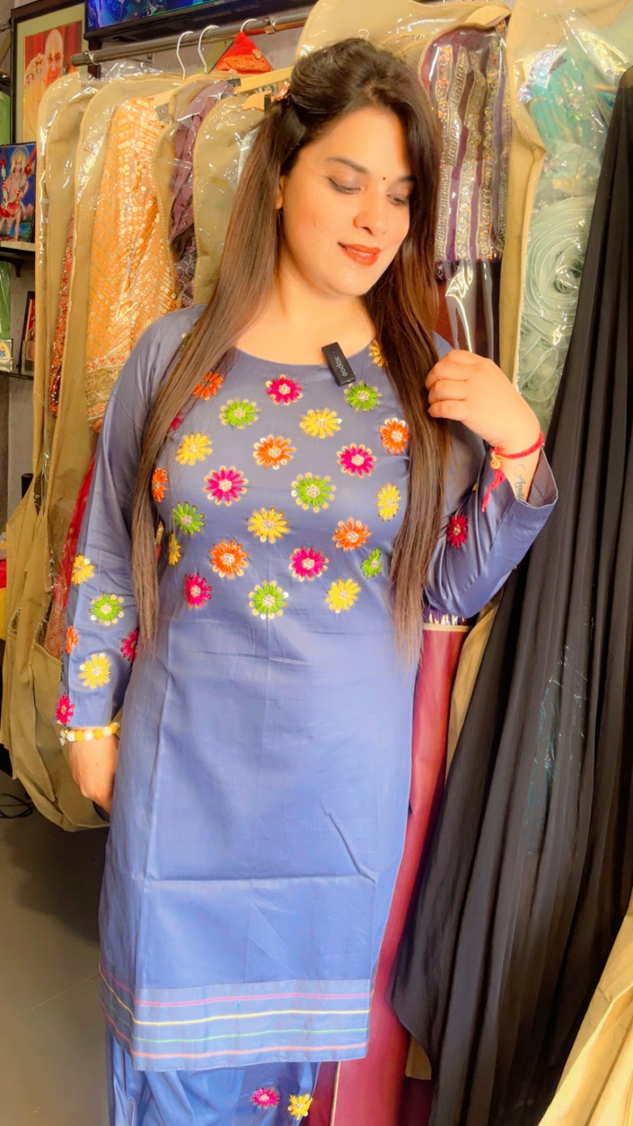 Grey Cotton Designer Hand Embroidered Co-Ord Set For Women (CS)