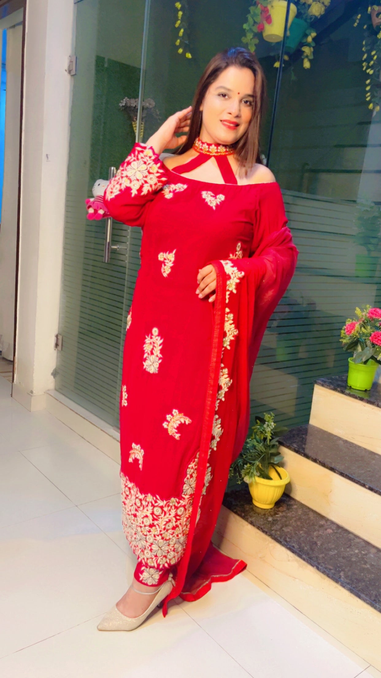 Dark Pink Embroidered Suit for Festive Season (SS008)