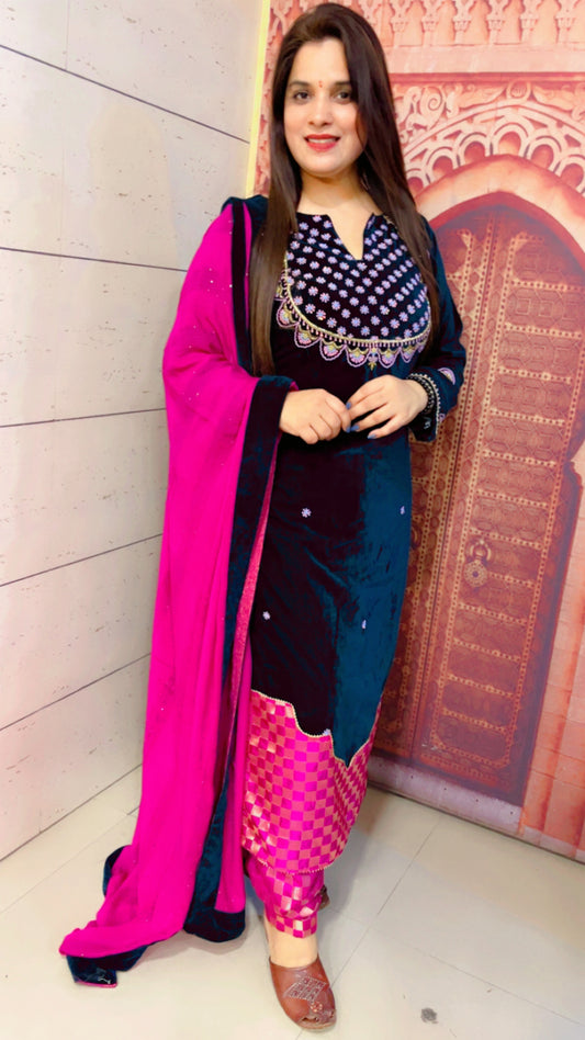 Embroidered Velvet Suit