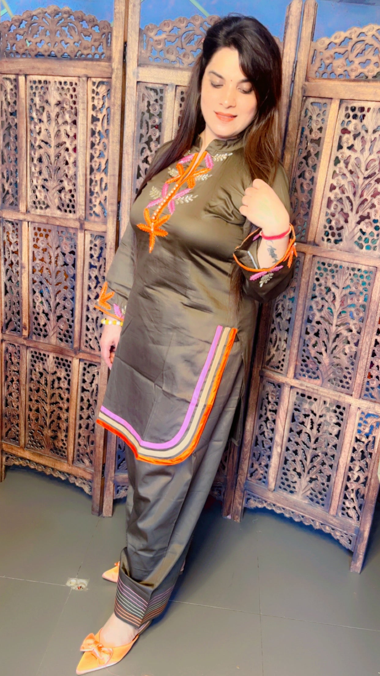 Henna Cotton Fabric Designer Embroidered Co-Ord Set For Women (CS)