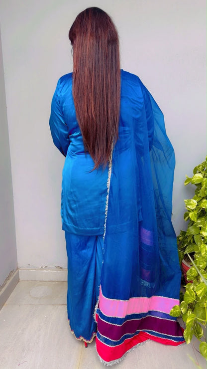 Double Layered Scalloping Palazzo Kurti And Dupatta Set