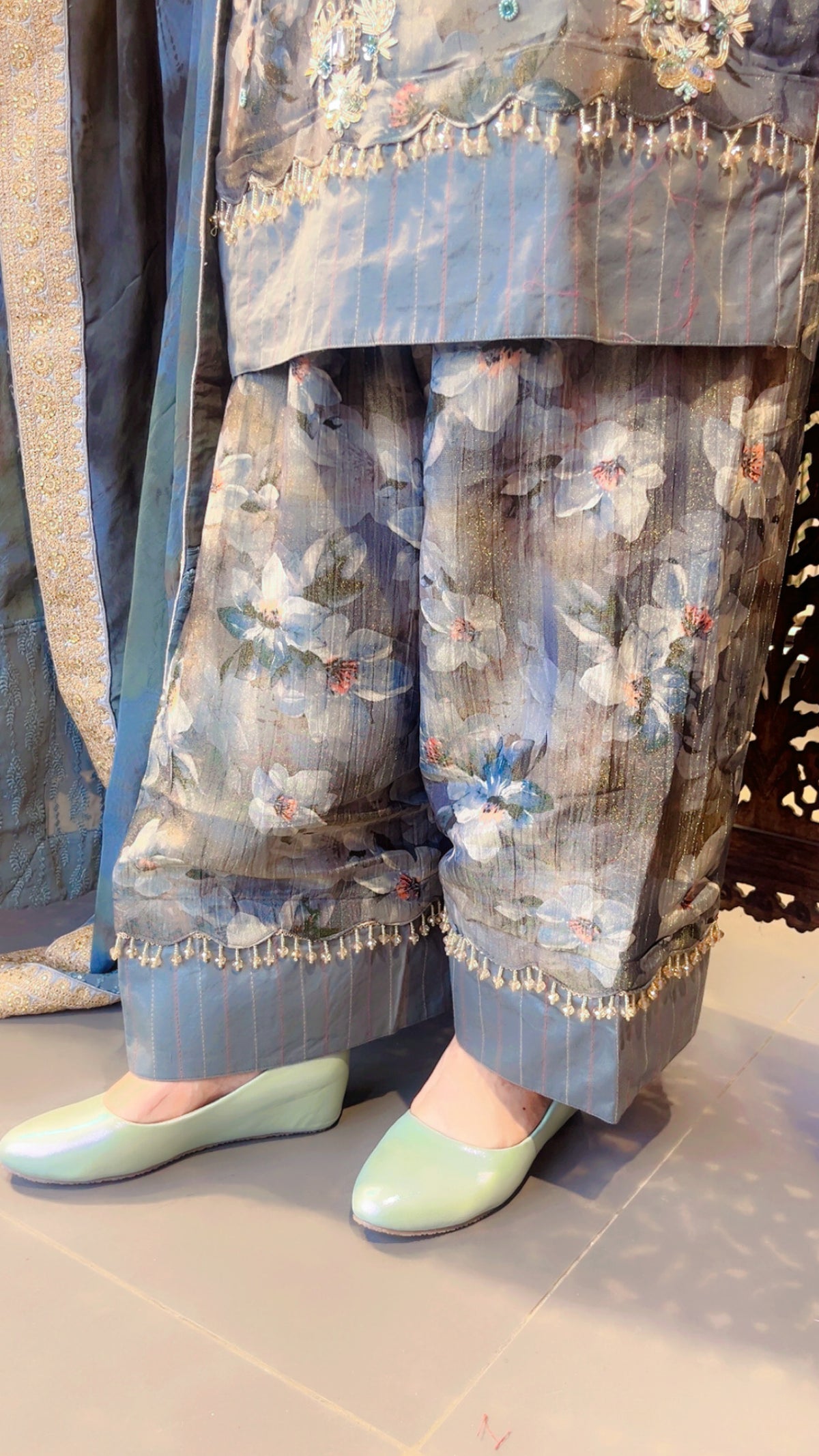 Grey Floral Ethnic Wear Salwar Suit With Dupatta