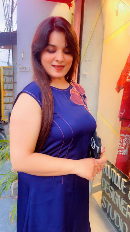 Dark Blue Tunic With Hand Embroidered Patching (TN001)