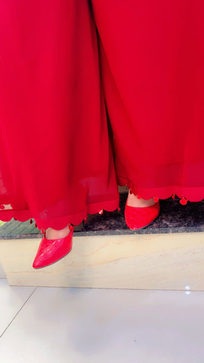 Maroon Embroidered Bridal Trousseau Palazzo Suit