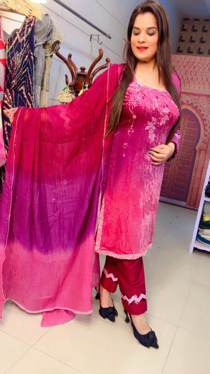 Ombre Pink Velvet Suit (PS007)