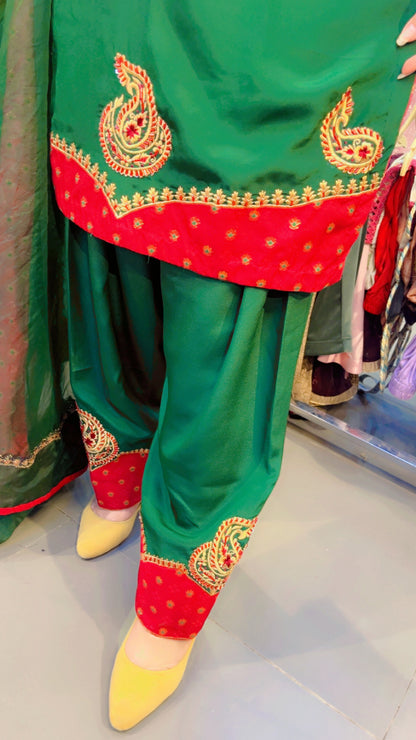 Green & Maroon Embroidered Suit (SS002)