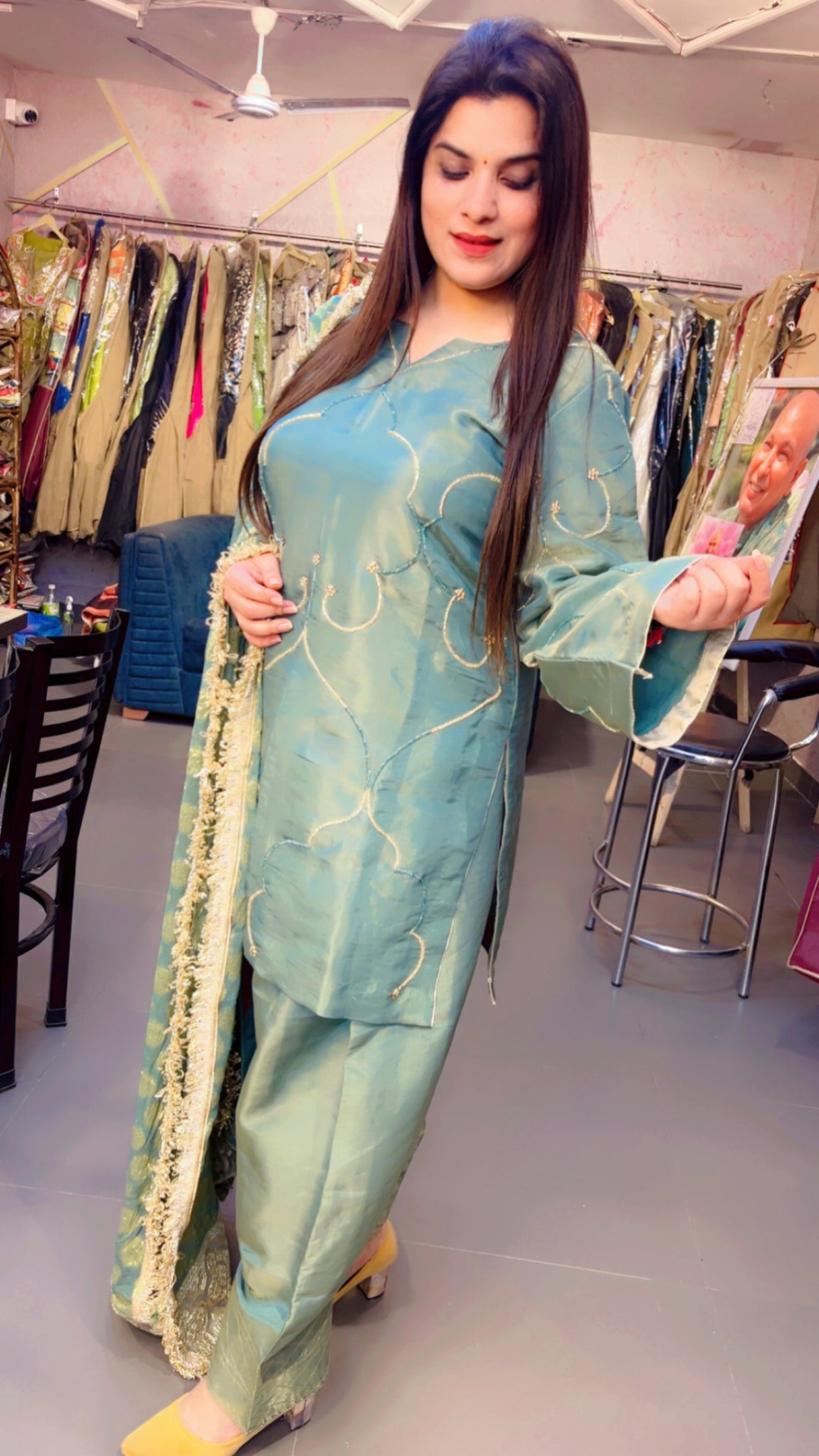 Green Embroidered Farshi Salwar Suit (FS001)