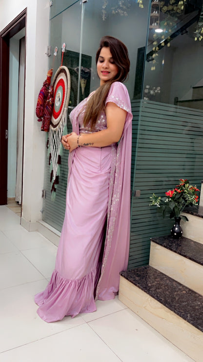 Lavender Saree With Cape For Weddings (SR021)