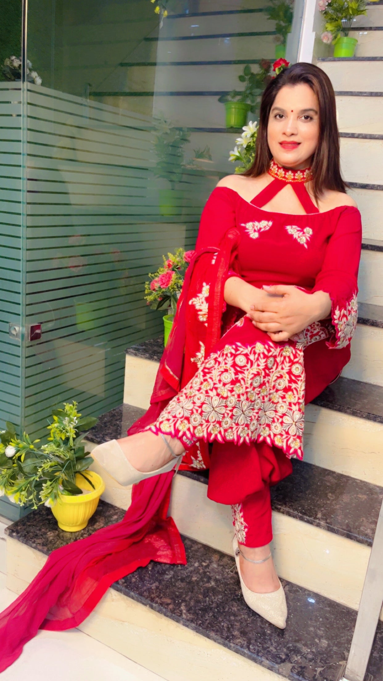 Dark Pink Embroidered Suit for Festive Season (SS008)