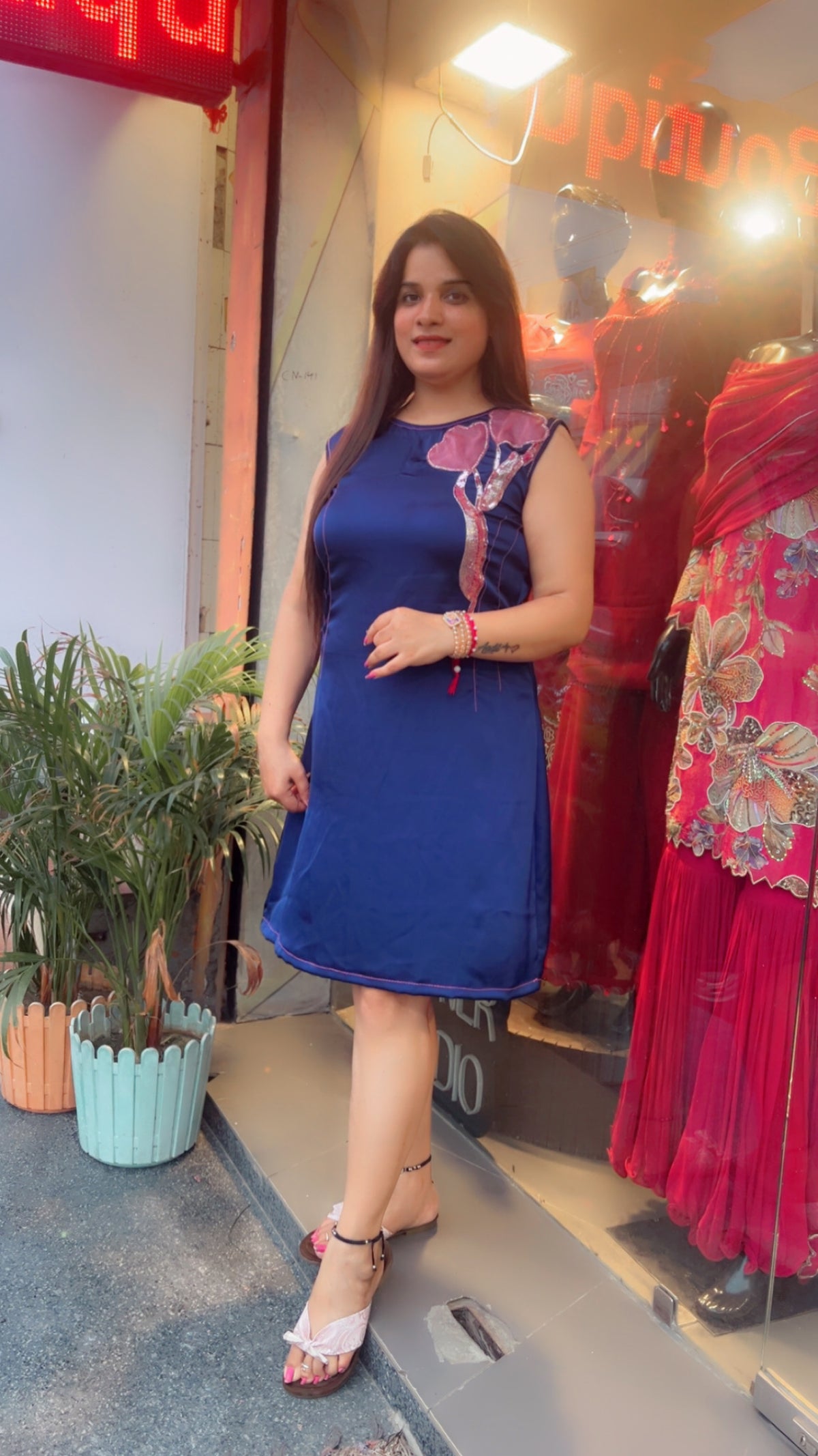 Dark Blue Tunic With Hand Embroidered Patching (TN001)