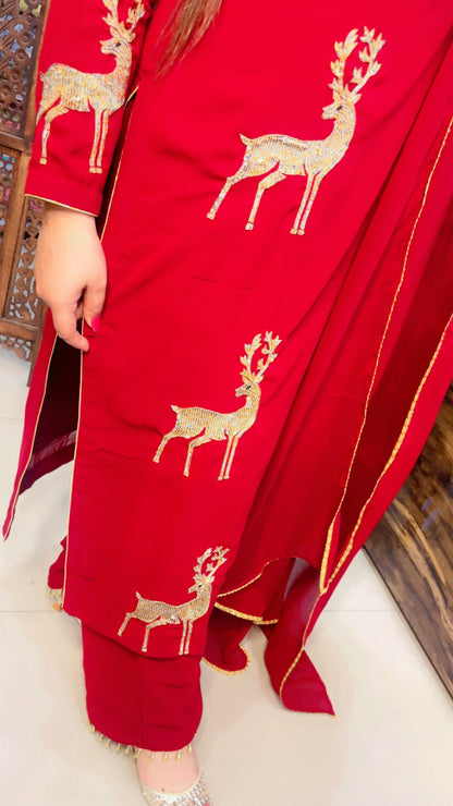Maroon Georgette Embroidered Palazzo Suit with Dupatta