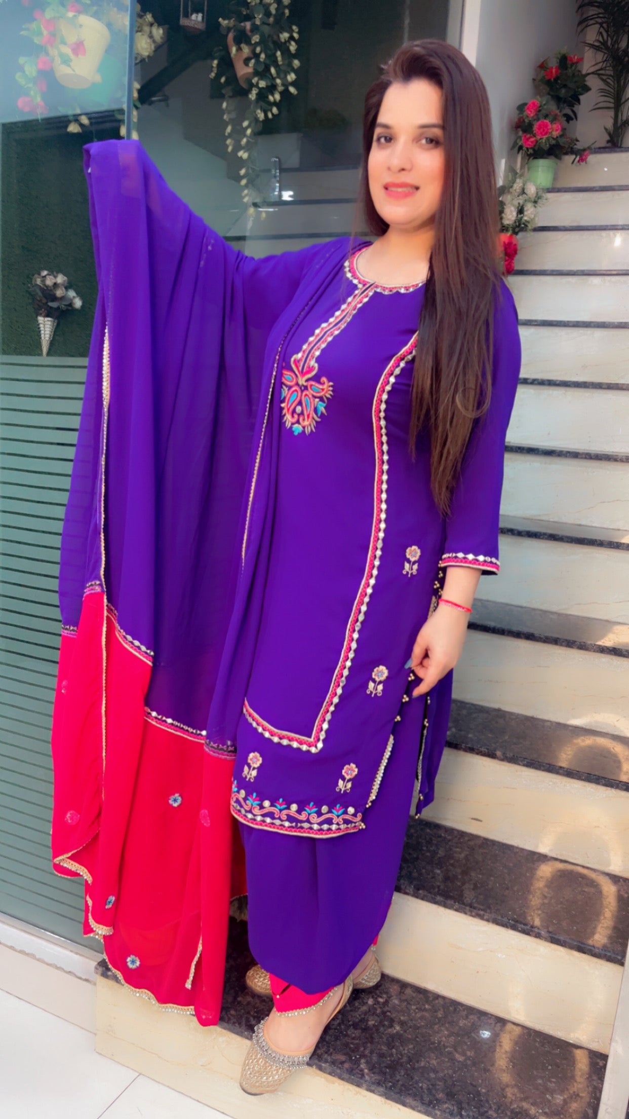 Purple Georgette Embroidered Suit (SS006)