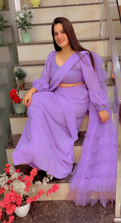 Lavender Ruffled Saree For Parties (SR019)