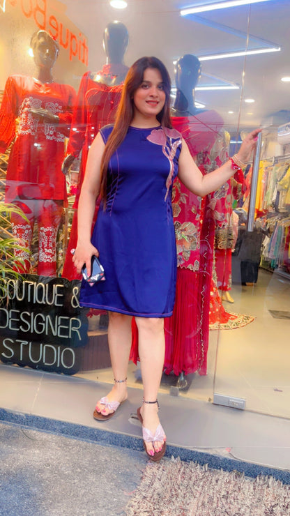 Dark Blue Tunic With Hand Embroidered Patching (TN001)