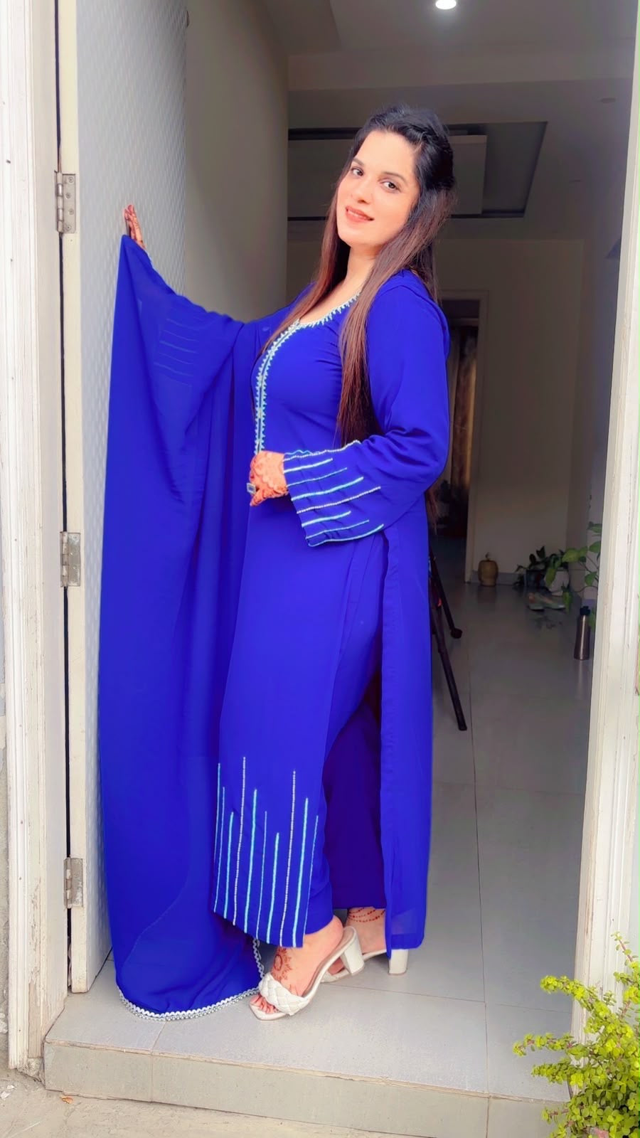 Blue Embroidered Pant Suit and Dupatta Set